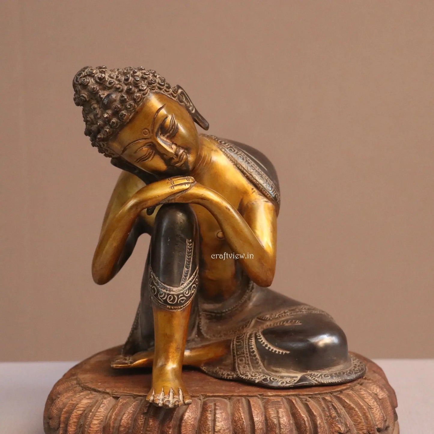 8" Thinking Buddha Brass Statue Craftsview