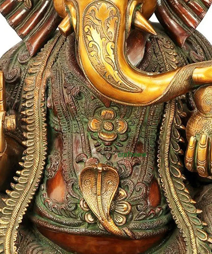 Brass Large Size Ganesha Statue Gold Copper Green Finished 33" craftsview