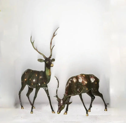 Large Decorative Pair of Deer Brass Sculpture 63" Craftsview