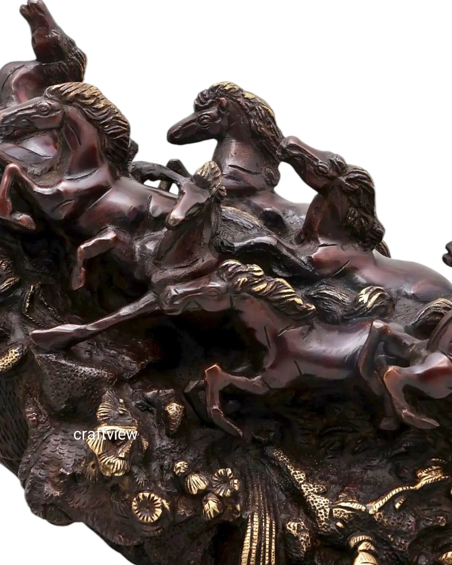 21" Nine Galloping Horses | Brass Sculpture Home Décor Craftsview